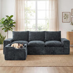 MONVANE 102" Modular Sectional Sofa, Oversized 4 Seat Convertible L Shaped Cloud Couch with Multi-Use Lounge Ottoman, Comfy Crushed Velvet Couches for Living Room, Charcoal Grey