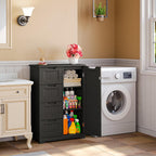 Gizoon Small Pantry Cabinet with Door and Shelves, 33'' Kitchen Pantry Cabinet Freestanding Wooden Bathroom Storage Cabinet with 4 Drawers for Kitchen and Dining Room, Black, Painted