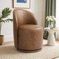 Faux Leather Swivel Barrel Accent Chair, Upholstered Kitchen Dining Room Chair, Makeup Vanity Side Chair for Bedroom Living Room - Brown