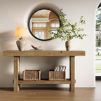 63-Inch Solid Wood Console Table, Narrow Farmhouse Entryway Table with 2-Tier Storage Shelf, for Hallway, Entrance, Living Room, Behind The Couch, Easy to Assemble, Brown