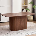 63" Large Dining Table for 4-6 People, Farmhouse Rectangular Modern Kitchen Dinner Table with Rounded Corners & Wood Strip Pedestal Base Rectangular for Dining Room, Brown Grain