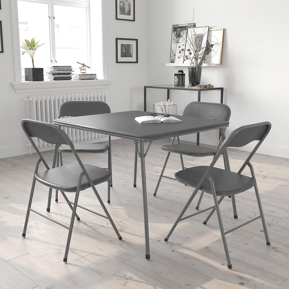 EMMA + OLIVER Gray Square Folding Card Table and Chairs Set for 4 Players | Lightweight, Easy Storage, Padded Top