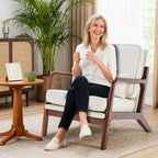 DUMOS Mid Century Modern Accent Chair, 16'' Seat Height Cozy Lounge Chair | Upholstered Armchair with Waist Cushion and Wood Frame for Living Room, Bedroom, Reading Nook, Home Corner, Balcony, Beige