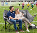Bolosy Double Camping Chair Oversized Loveseat Heavy Duty 2 Person Camp Chair with Cup Holder Lawn ChairDuo Chair for Camping, Beach, Lawn, Picnics, Fishing, Sports,Supports 650 LBS, Grey