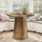 Tribesigns 31.5-Inch Round Dining Room Table for 2-4, Farmhouse Small Kitchen Dinner Table with Square Base for Dining Room Living Room, Rustic Brown