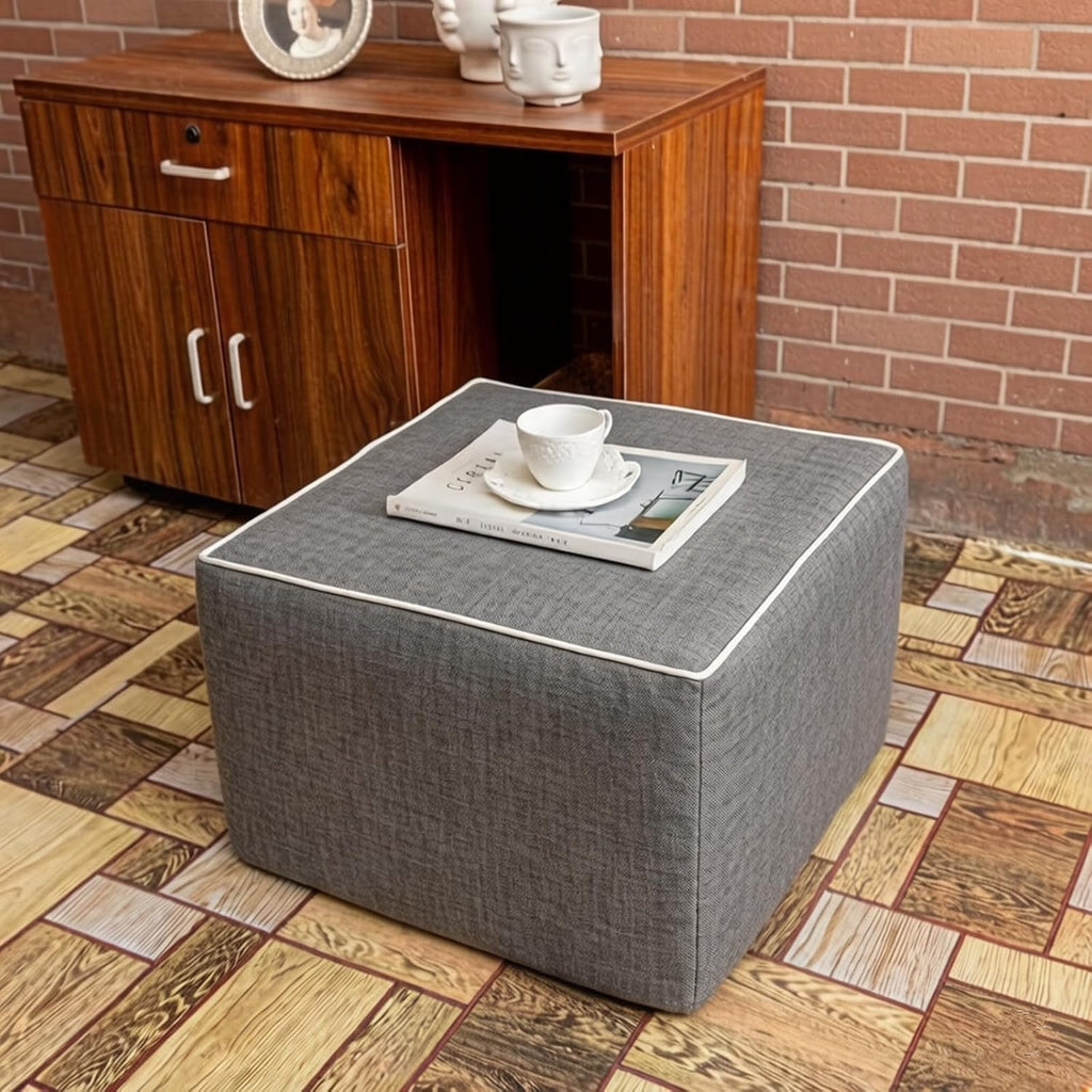 Outdoor Square Ottoman,Pouf Foot Rest for Patio Waterproof,Gray,20x20x14In | Patio Ottoman Footrest with High-Density Foam Filler Perfect as Waterproof Footstool,Extra Seating for Deck Garden Poolside