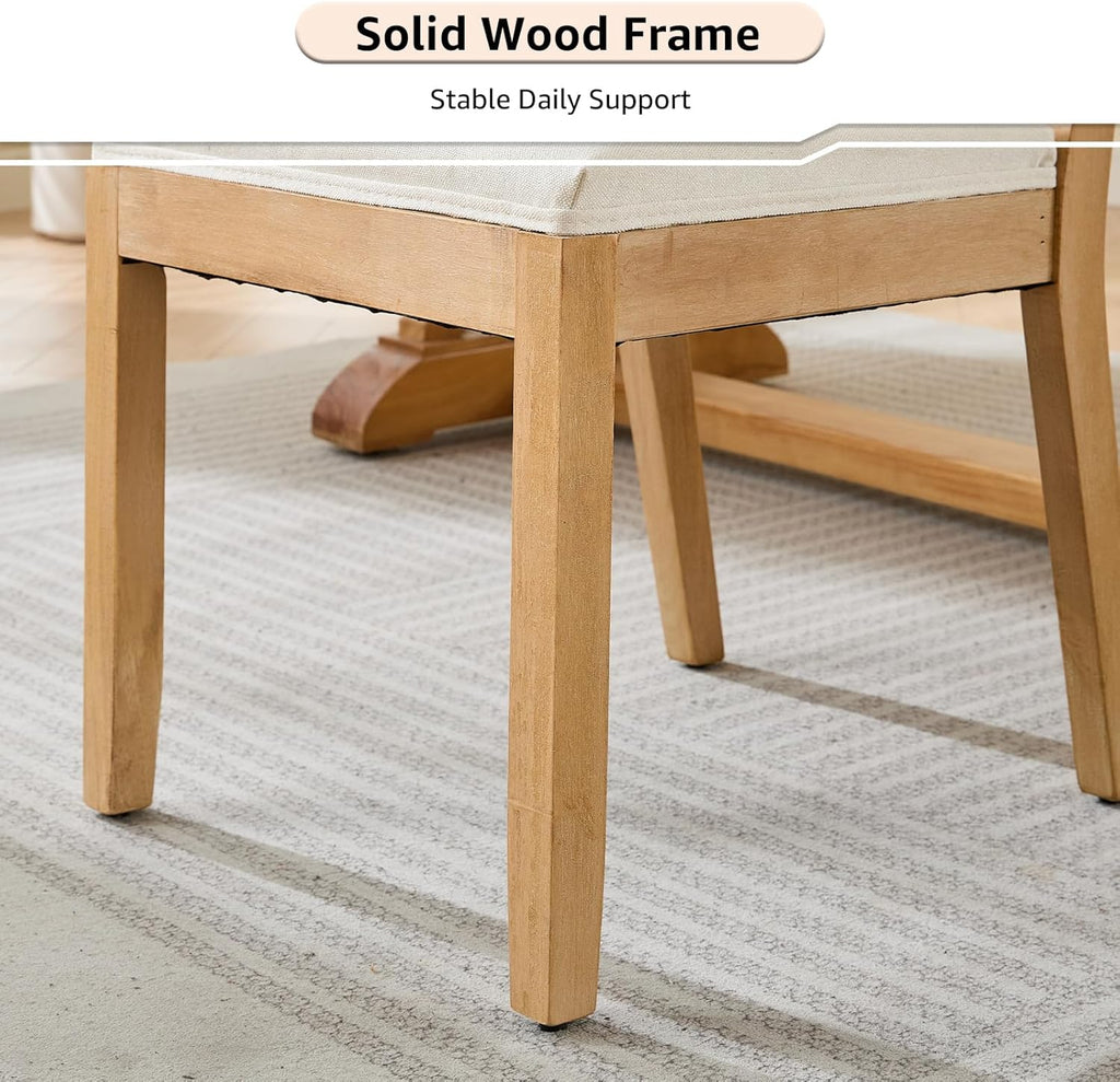 ODUSE-DAILY French Country Rattan Dining Chairs Set of 4, Beige Farmhouse Kitchen & Dining Room Chairs, Wood Dining Chair with Cane Back & Linen Upholstered Seat, Solid Wood Frame