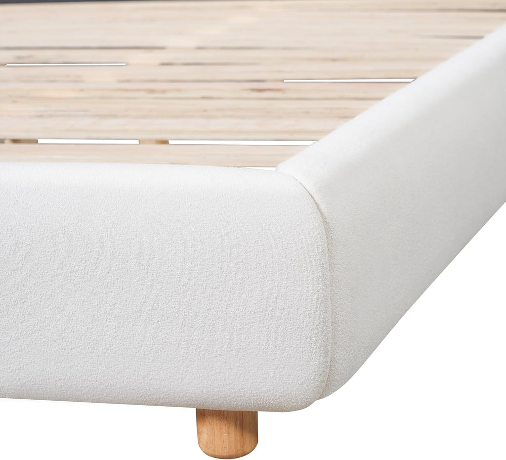 Merax Queen Size Upholstered Platform Bed Frame with Extra-Wide Wingback Headboard,Wood Legs,Sturdy Wooden Slats Low Profile for Bedroom