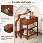 Giantex Narrow End Table, Farmhouse Side Tables with Drawer & Storage Shelves, Wood Sofa Side Tables, 3-Tier Nightstands for Small Space, Living Room, Bedroom, 23.5" L x 12" W x 24.5" H, Brown