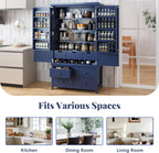 71.1 Inch Tall Kitchen Pantry Cabinet with 8 Door Shelves and 3 Adjustable Shelves, Large Kitchen Pantry with 7 Drawers and 8 Wine Racks, for Kitchen, Living Room, Blue