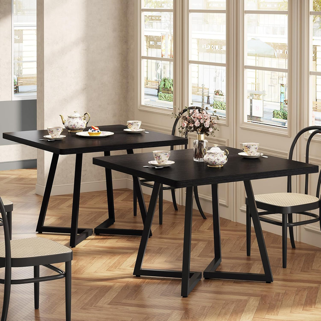 Tribesigns Square Commercial Dining Table Set of 4, 31.5" Heavy Duty Dinner Table with Metal Base, Wooden Kitchen Table for Restaurant, Cafe, Bakery, School, Apartment (Chairs are not Included)
