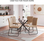 Signature Design by Ashley Pharwynn Casual Indoor Faux Leather Upholstered Armless Dining Chair with Sled Base, Set of 4, Light Brown & Black