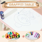 Kids Table and Chairs, Height Adjustable Toddler Table and 2 Chairs, Multi-Activity Kids Table Set with Graffiti Desktop, Built-in Storage, Ages 3-8