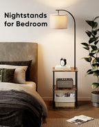 PARTPHONER Floor Lamp with Table, Night Stand with Lamp, Narrow Side Table with 3CCT LED Bulb, Small Coffee Table, Modern End Table with Storage Shelves for Living Room Bedroom Home Décor