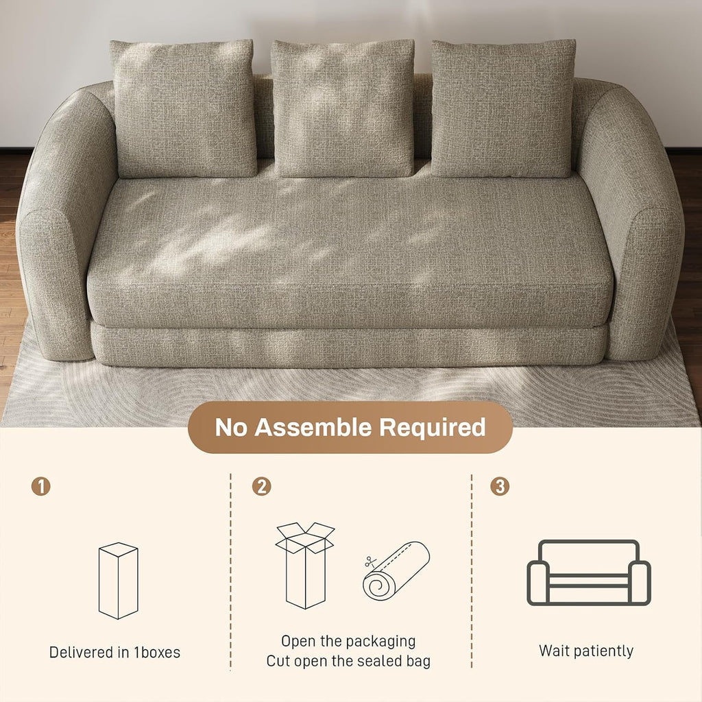 Curved Convertible Futon Sofa Bed,Modern Sleeper Couch,Curved Modern 3 Seater Cloud Couch