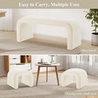 3-Piece Ottoman Bench Set, End of Bed Bench with 2 Foot Stools | 44" Teddy Padded U-Shaped Design, Wood Frame, 500LBS Weight Capacity, No Assembly Required, Entry Bench for Bedroom, Cream