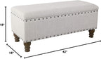 Homepop Home Decor | Upholstered Bench with Nailhead Trim | Large Ottoman with Storage for Living Room & Bedroom | Decorative Home Furniture, Gray Woven