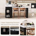 Extendable Dining Table with Storage, Transformer Console Table for 1-4 People, Mobile Rolling Island Table Space Saving Dining Room Table with Built-in Outlet for Homes, Apartments, Black Marble