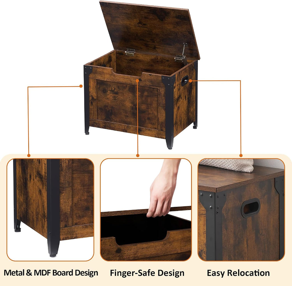 IDEALHOUSE Storage Bench, 23.6" Retro Wooden Storage Chest with 2 Safety Hinges, Loads 300 lb, Easy Assembly, Storage Ottoman Bench for Bedroom Entryway Living Room, Rustic Brown