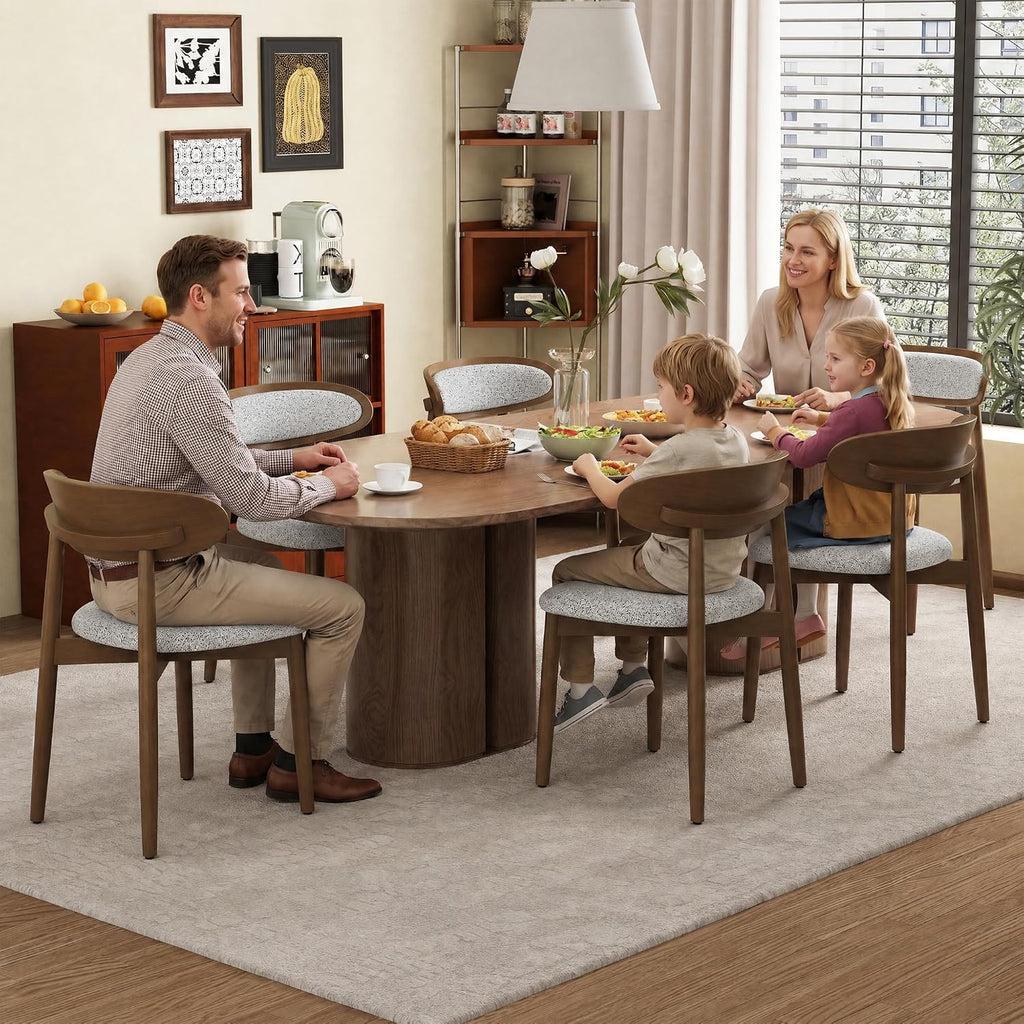 Dining Chairs Set of 4, Upholstered Farmhouse Dining Room Chairs with Soild Wood Legs, Modern Fabric Kitchen Chairs with Ergonomic Curved Backrest, Gray