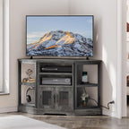YITAHOME Farmhouse TV Stand with Power Outlet, Corner TV Stand for 50 Inch TV, Entertainment Center with Storage, TV Console Cabinet for Living Room, Grey Oak