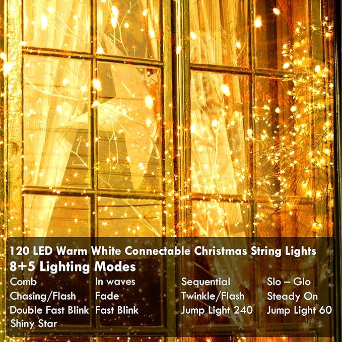 240LED 80FT Connectable String Lights Indoor Outdoor Clear Wire | Warm White Christmas Lights | Twinkle Fairy Light Plug in with Timer for Bedroom Classroom Wedding Tree Patio Decor (2 Pack)