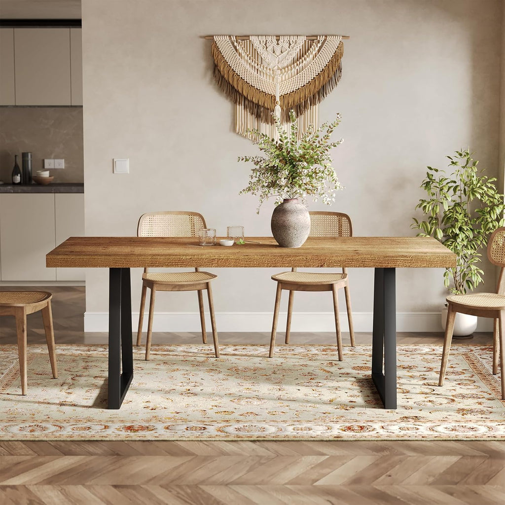 63" Industrial Dining Table for 4-6 People, Solid Wood Rectangular Kitchen Table with Heavy-Duty Metal Legs for Home, Dining Room, Small Space, Rustic Brown