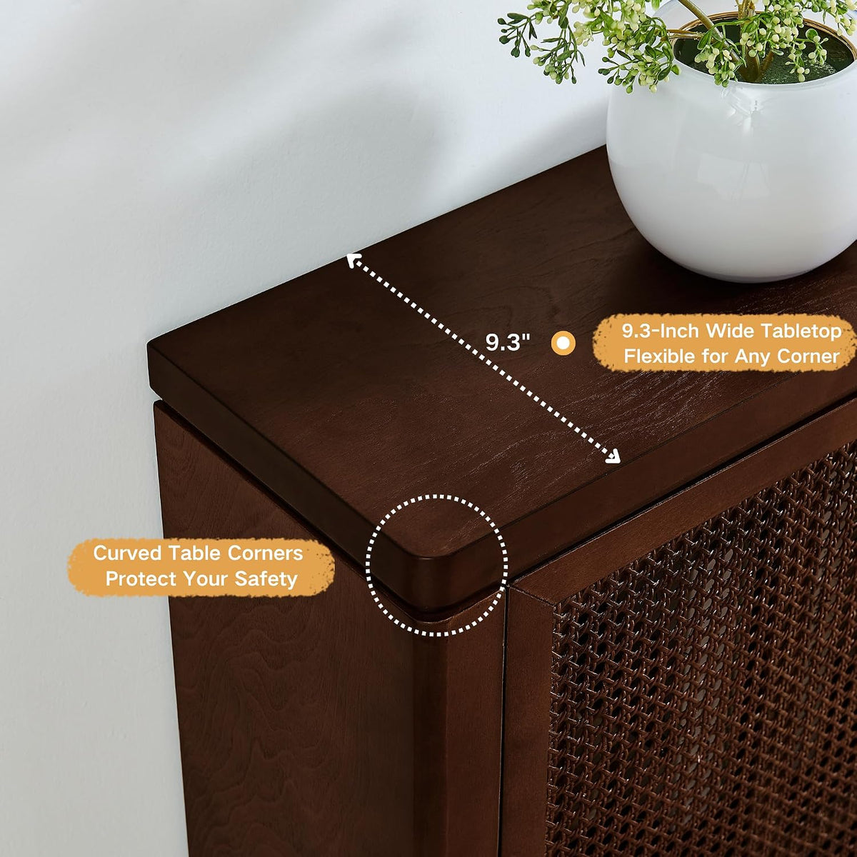 LKTART Small Sideboard Buffet Cabinet,Narrow Kitchen Storage Cabinet with 2 Rattan Doors,Mid Century Modern Thin Console Table for Living Room,Entryway(39.4" Walnut)
