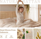 Brafab Natural Rattan Queen Bed Frame with Headboard, 4 Storage Drawers