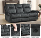 EBELLO 3 Pieces Reclining Couch Furniture Set for Living Room, Double 1 Seat Power Recliner Chair with Massage and Heat, a 3 Seater Manual Sofa, Vintage Rivet Mid-Century Design, Grey