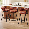 26" Counter Height Bar Stools Set of 3, Premium Faux Leather Barstools | Upholstered 360°Swivel Bar Chairs with Woven Backs Support & Heavy Duty Metal Legs for Kitchen Counter, Easy Assembly, Brown