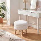 DUMOS Round Storage Ottoman Foot Rest, Compact Boucle Upholstered Footstool with Hidden Storage, Padded Seat, Small Coffee Table for Living Room, Bedroom, Beige