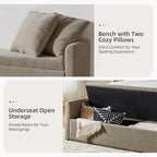 59.5" Modern Storage Ottoman Bedroom Bench, End of Bed Bench with Throw Pillows and Arms, Footrest Stool for Living Room, Dining Room, Entryway and Hallway, Brown