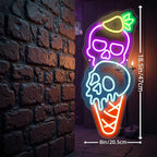 Halloween Ice Cream Skull Neon Sign, Quirky Gothic LED Wall Art,Skull Neon Light Ice Cream Neon Lighht Halloween Decor Wall Halloween Neon Sign Coffee Shop Decor, Christmas Party Bar Drink Shop-Purple