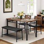 IRONCK Dining Table Set for 4, Kitchen Table with Upholstered Bench and 2 Chairs, Kitchen Table and Chairs Set for Small Space, Apartment, Walnut