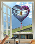 3D Heart Wind Spinner - Flowing Light Effect, Purple-Green Gradient Metal Spinner for Outdoor Garden Decor, Unique Gift for Mom & Women