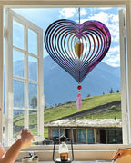 3D Heart Wind Spinner - Flowing Light Effect, Purple-Green Gradient Metal Spinner for Outdoor Garden Decor, Unique Gift for Mom & Women