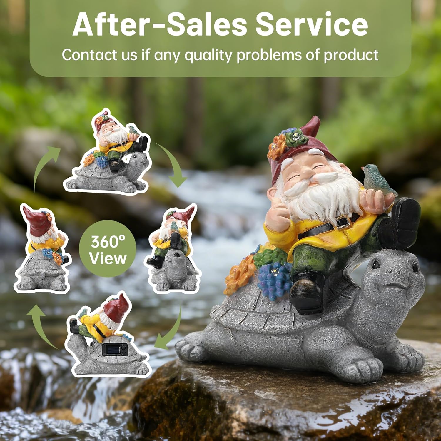 Solar Gnome on Turtle Statue Light, Weatherproof Resin Garden Decor Auto On/Off - Whimsical Night Glow for Fairy Garden & Yard