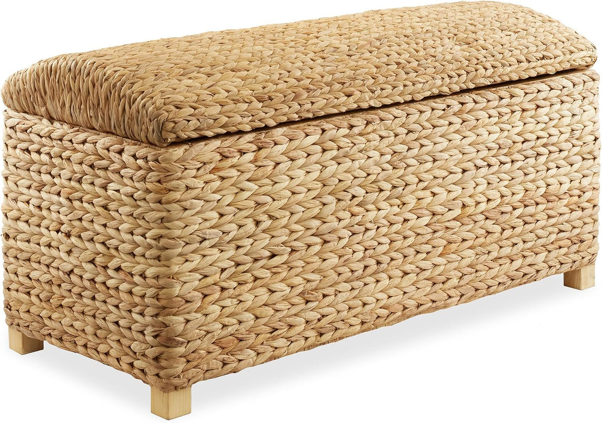 Casafield 36" Storage Trunk with Curved Lid and Safety Hinge - Natural, Water Hyacinth Wicker Storage Chest for Bedroom, Entry Way, Living Room