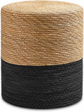 Wimarsbon Natural Seagrass Foot Stool, Hand Weaving Round Ottoman, for Living Room, Outdoor Seat (Natural & Black)