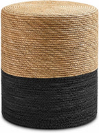 Wimarsbon Natural Seagrass Foot Stool, Hand Weaving Round Ottoman, for Living Room, Outdoor Seat (Natural & Black)