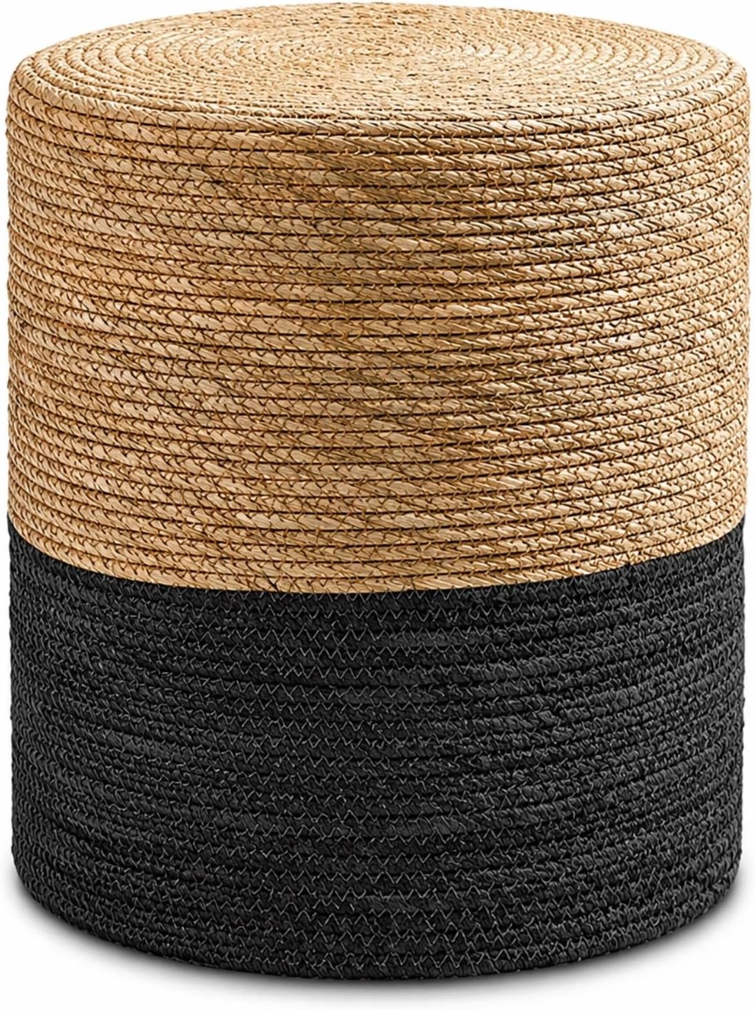 Wimarsbon Natural Seagrass Foot Stool, Hand Weaving Round Ottoman, for Living Room, Outdoor Seat (Natural & Black)