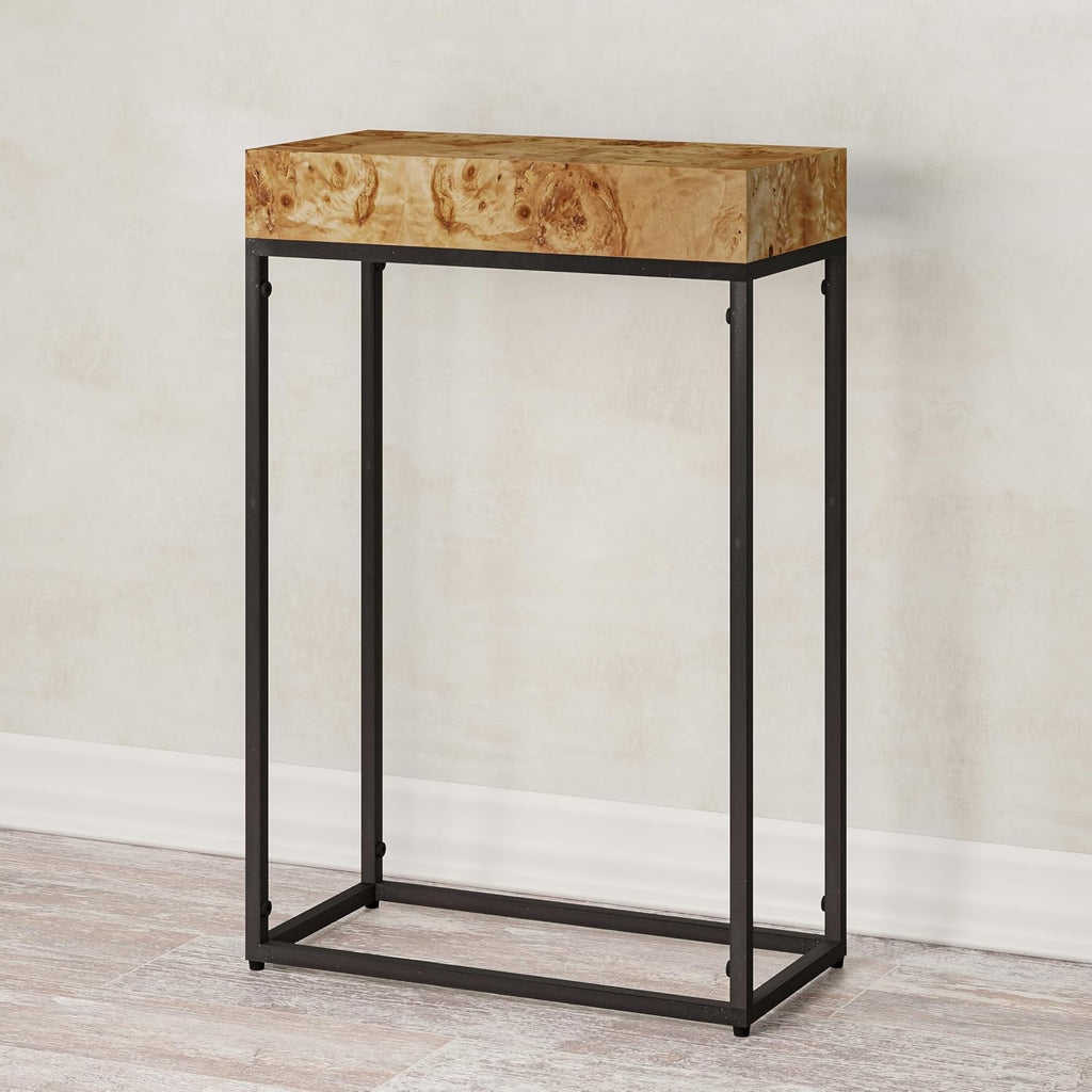 COZAYH Burl Finish Wood Top Tall End Table, Metal Frame Pedestal Display Stand Side Table for Plants, Lamps, or Home Décor, Living Room, Entryway, Office, Rectangular