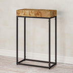 COZAYH Burl Finish Wood Top Tall End Table, Metal Frame Pedestal Display Stand Side Table for Plants, Lamps, or Home Décor, Living Room, Entryway, Office, Rectangular