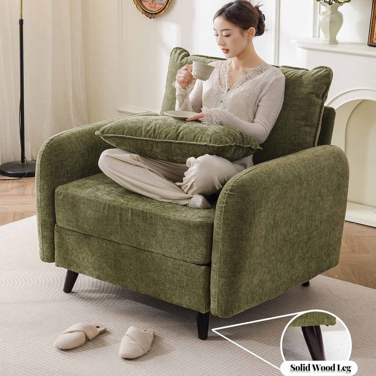 Rexulqo Oversized Accent Chair with Ottoman,All Seats Storage,Comfy Armchair,24.5'' Deep Seat,Upholstered Living Room Chairs,Reading Chair,Lounge Chair for Bedroom,Office,Chenille,Green