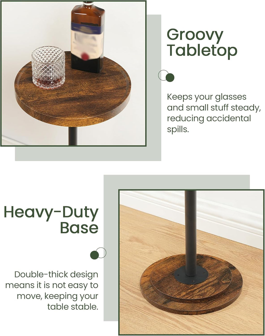 CHOEZON Drink Table, Small Round Side Table for Small Spaces, Pedestal Martini Side Table, for Living Room, Bedroom, Rustic Brown and Black TBZ30BF