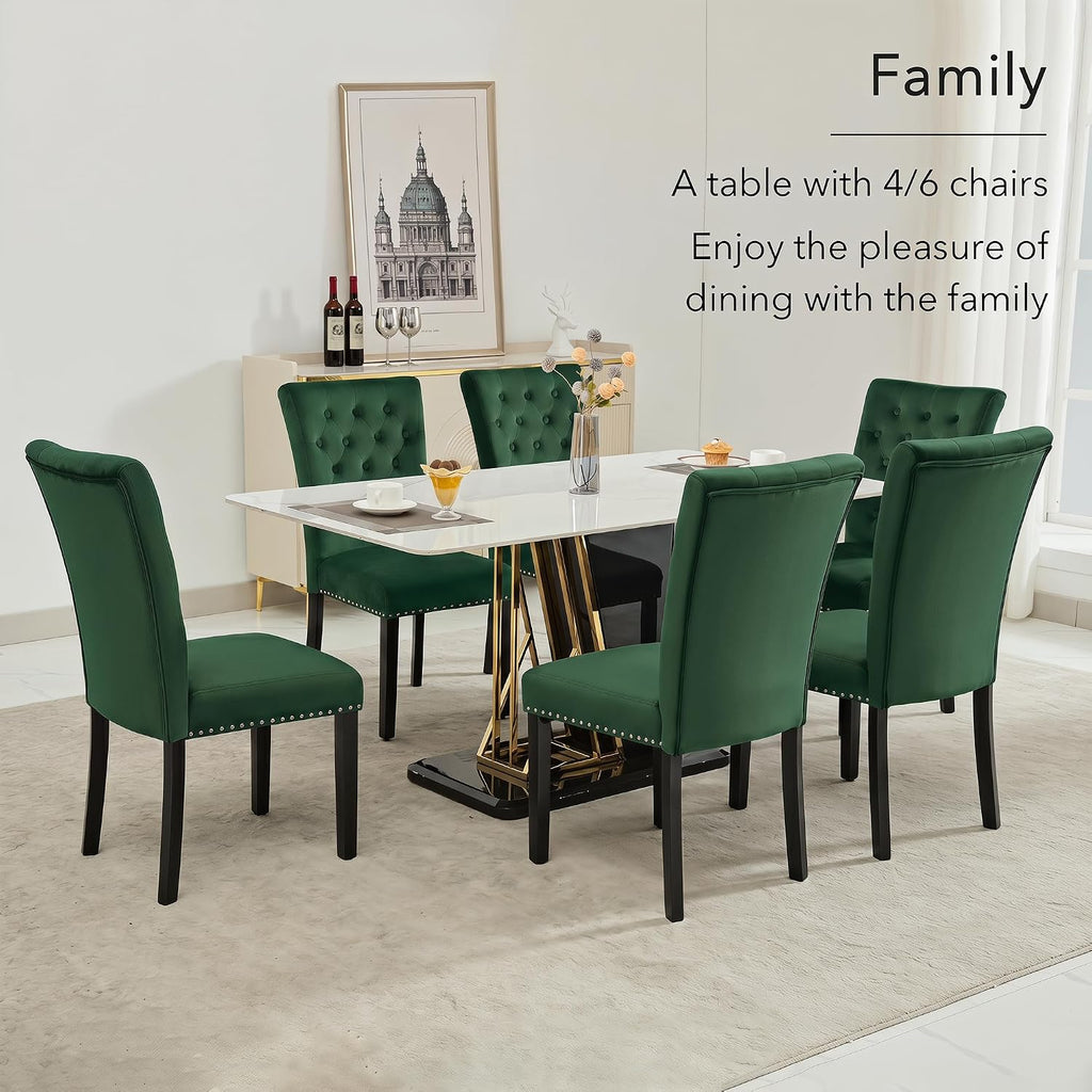 adochr Velvet Dining Chairs Set of 2, Parsons Kitchen Chair, Green | Wooden Legs & Nailed Trim, Upholstered Dining Room Chairs 350 LBS Capacity