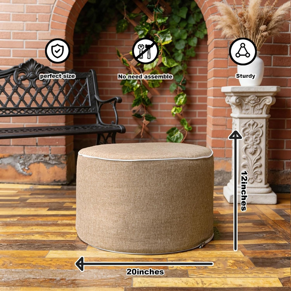 Outdoor Ottoman Outdoor Ottomans for Patio 20x12 Inches Modern Lightweight Foam Stuffed Pouf Outdoor Footstool Footrest Foot Stool Waterproof (Coffee)