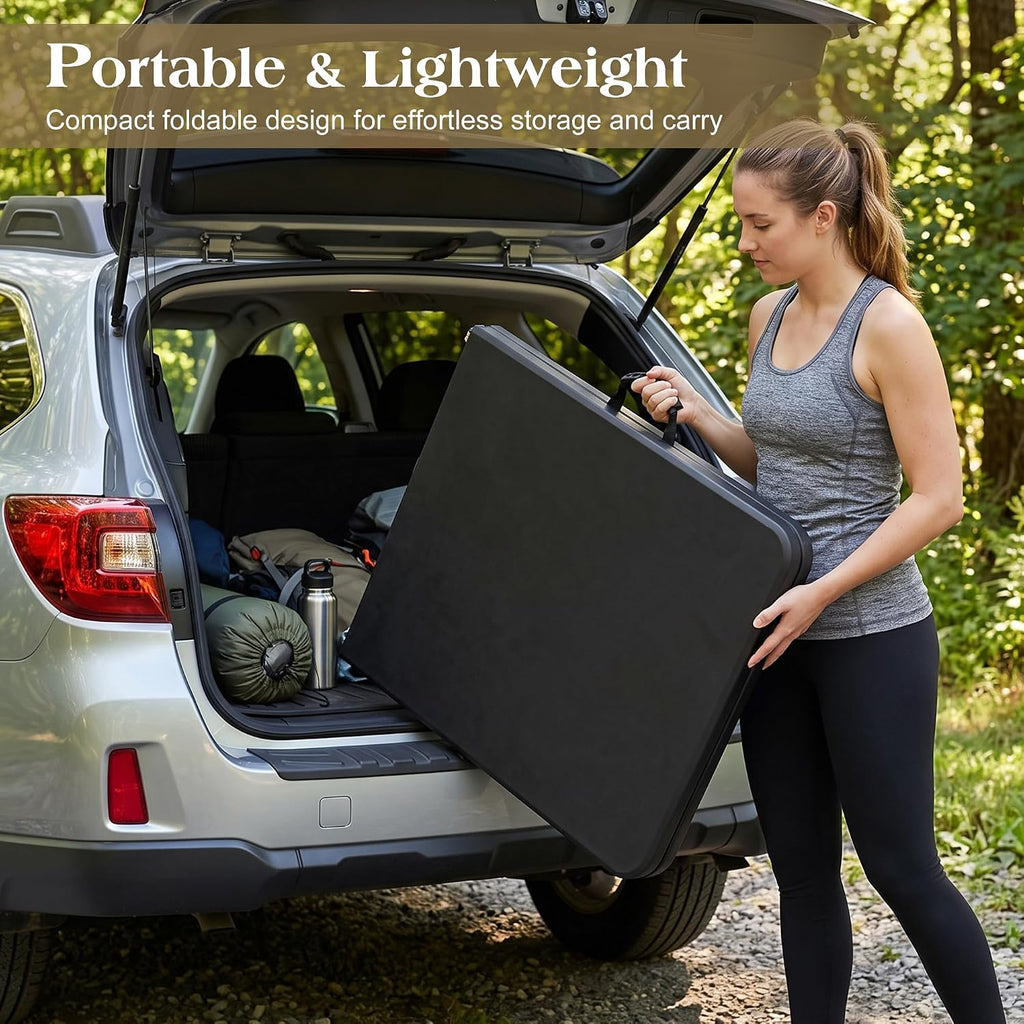 VECELO Folding Table 4 Ft, 3 Adjustable Height, Portable w/Handle, Black | Fold-in-Half, Heavy Duty, Space Saving, Plastic Utility Table, for Camping, Party, Dining, Indoor & Outdoor Use