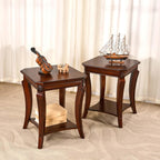 PADMA HOUSE Traditional Wood End Table with Storage Shelf, Square Solid Wood Sofa Side Table with Curved Legs, 2-Tier Wooden Bedside Tables in Cherry for Living Room,19.7 * 19.7 * 23.8in